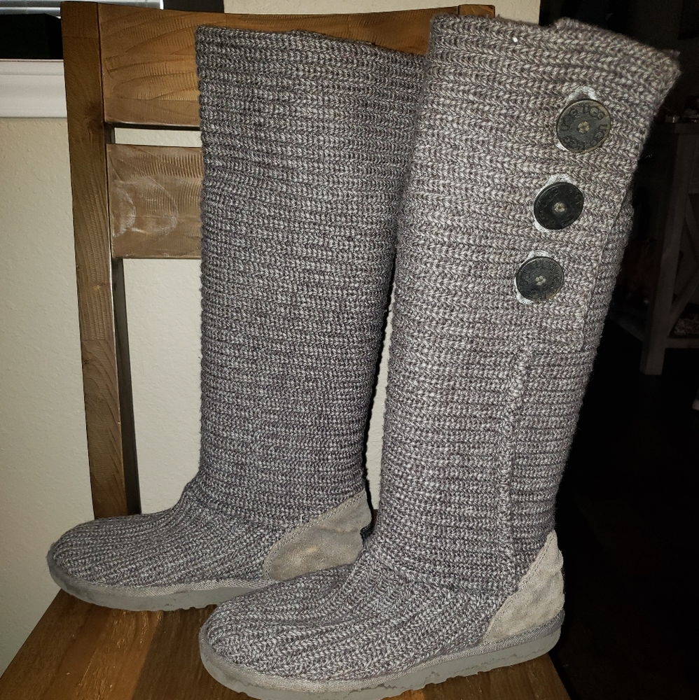 UGG Womens Classic Cardy Grey Sweater Knit Boots